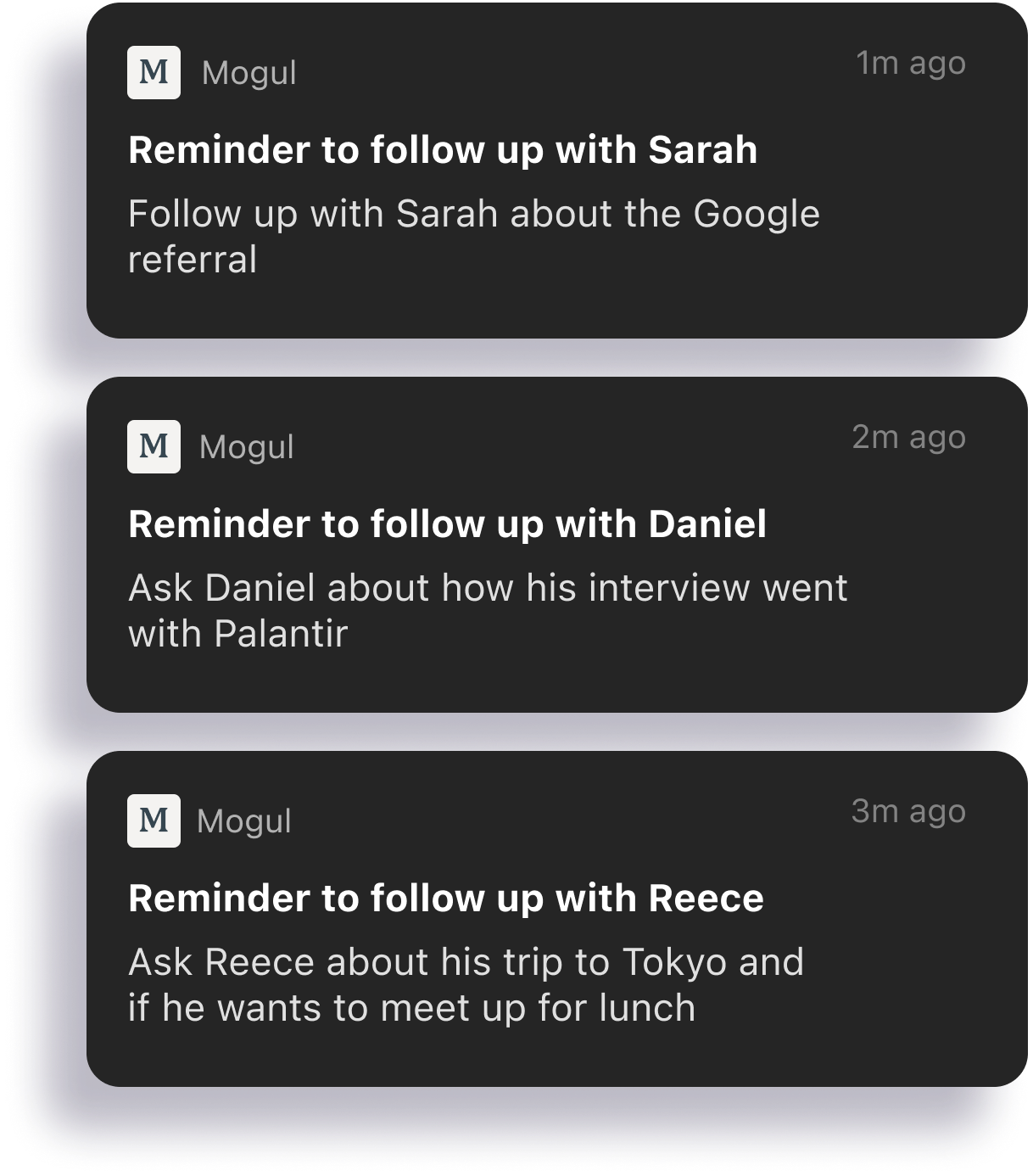 Mogul follow-up notifications
