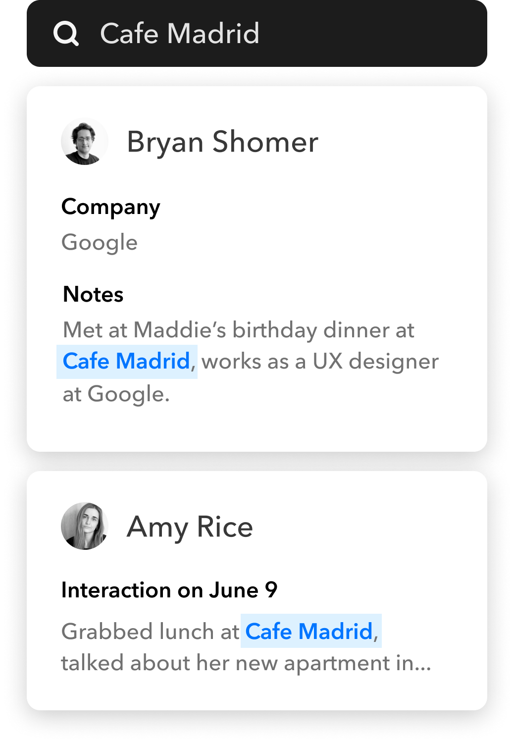 Mogul instant contact search