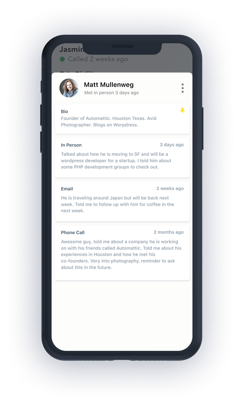 Mogul personal CRM app interface