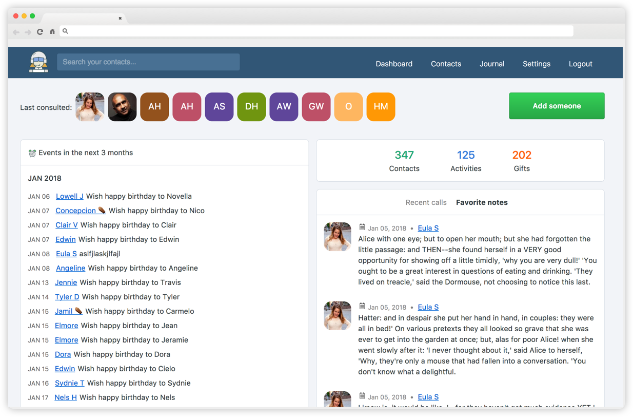 Monica Personal CRM Screenshot